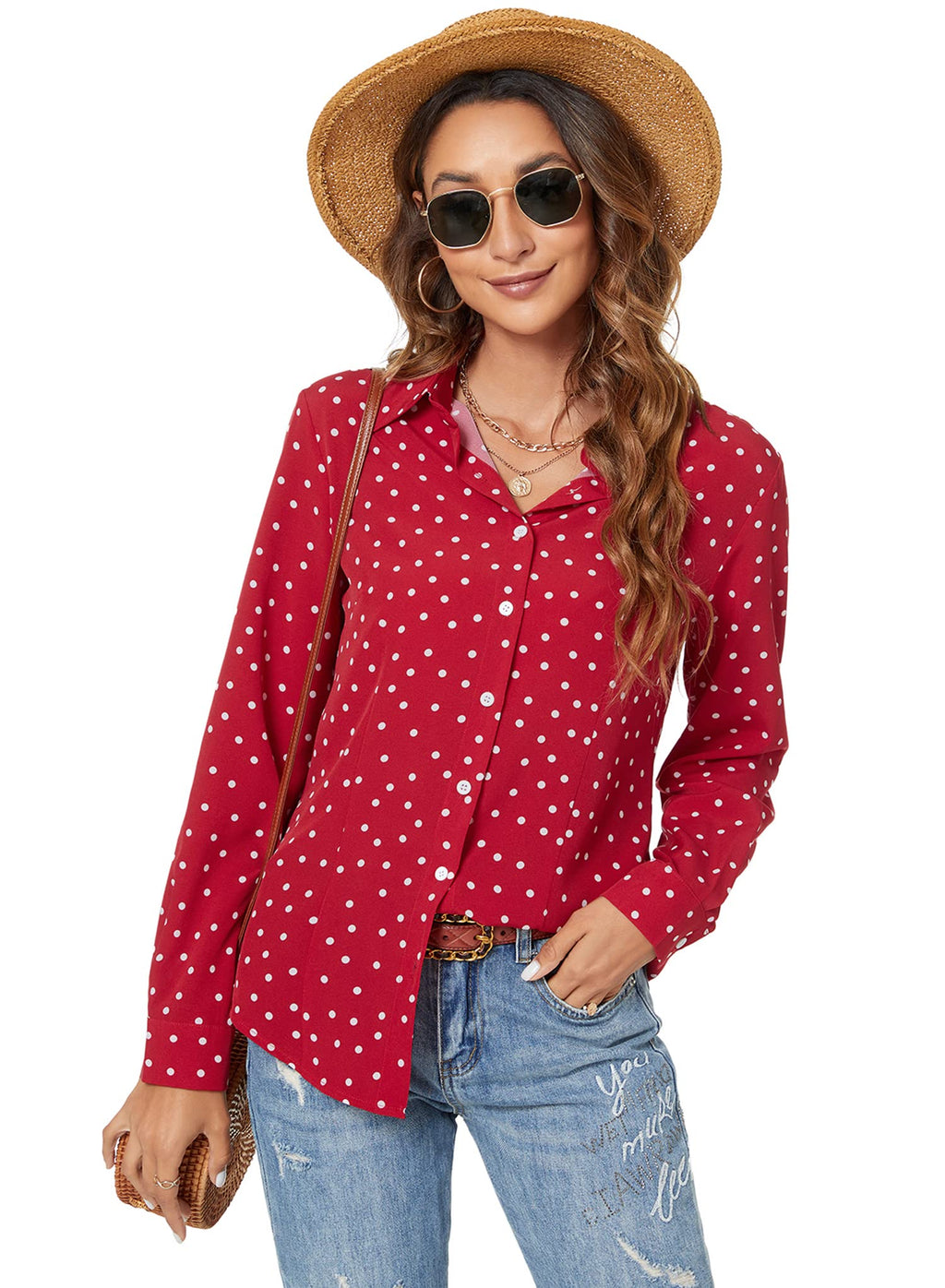 Atnlewhi Womens Long Sleeve Button Down Shirts Classic Blouse Stretch Wrinkle-Free Work Office Casual Dress Shirt