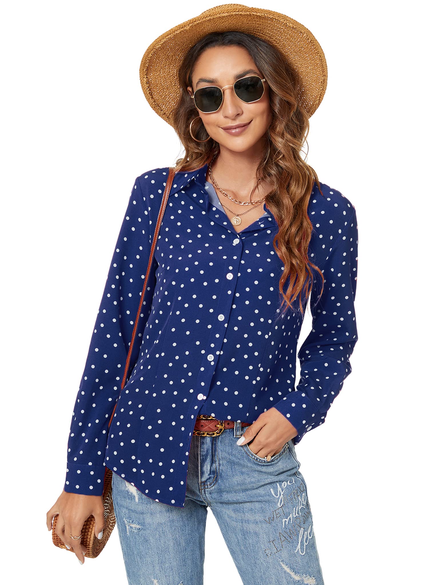 Women's Long Sleeve Button Down Shirt – Stretch Wrinkle-Resistant Work Blouse