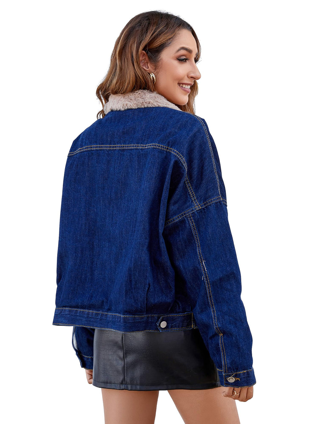 Atnlewhi Women's Retro Sherpa Lined Warm Denim Jean Jacket Thicker Jacket Coats with Pockets